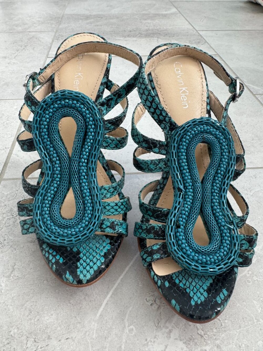 Never Worn Blue Snakeskin Designed Stilettos